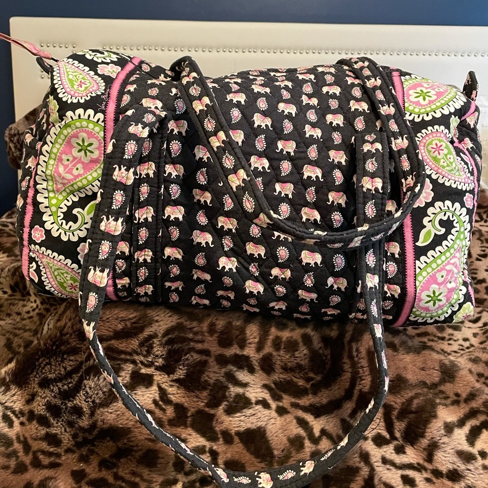 Vera Bradley Small Duffle - Black/ Pink Elephants